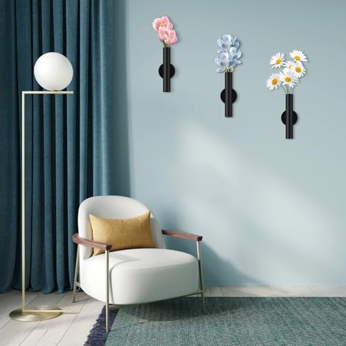 3 Pcs Black Wall Mounted Vases for Decor Flower Display Decoration