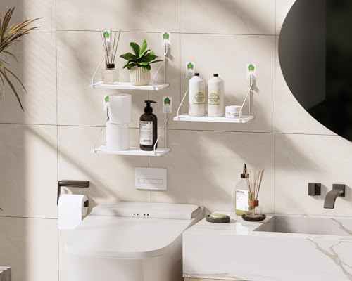 QsQueen Rustic Wood Floating Shelves Set of 3 White