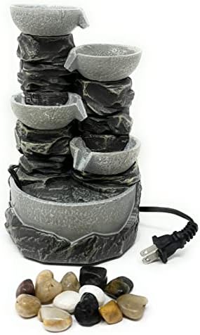 Natures Mark 9 Inch 5 Tiered Rock Bowl Water Fountain with LED Lights
