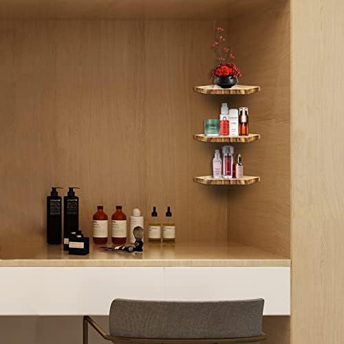 HAO Floating Corner Wall Shelves Rustic Diamond Shape Set of 3 Carbonized Black