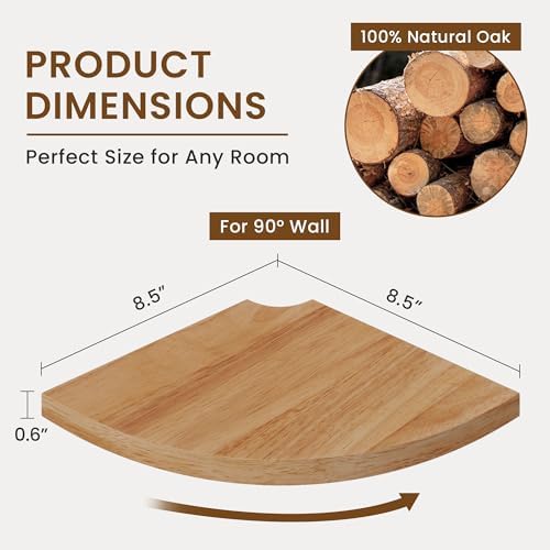 Fun Memories Corner Shelf Wall Mount Solid Oak Floating Shelves with Cable Hole 85in Rustic Design for Home Use