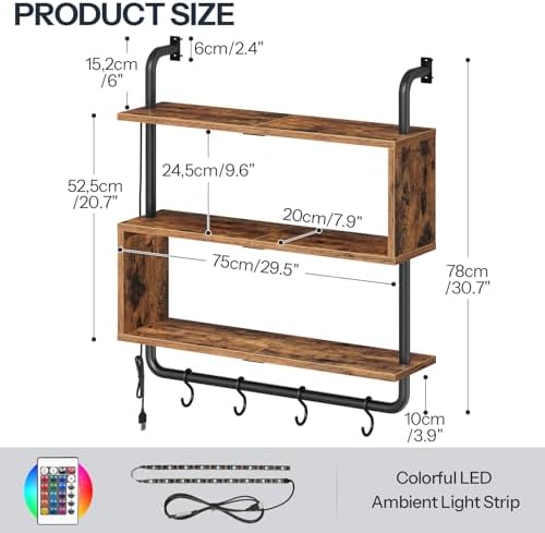 HOOBRO 3-Tier Floating Shelf with LED Lights