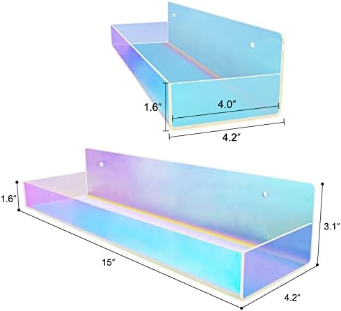 TLBTEK 2 Pcs 15 Inch Iridescent Floating Shelves