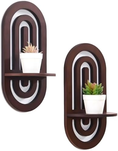Boho Decor Wall Floating Shelves with Arched Design Set of 2 Dark Brown