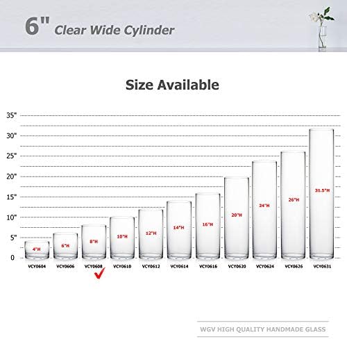 WGVI Quality Thick Cylinder Vase 6 x 8 Clear Glass Container for Wedding Centerpiece Decor Event Home Use