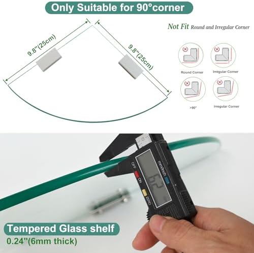 2-Pack Tempered Glass Corner Shower Shelves with Aluminum Brackets