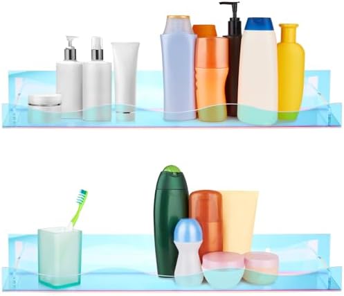 Hiceeden 4 Pack 15 Inch Iridescent Acrylic Floating Shelves for Kids Room and Display