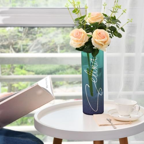 J JOYSAY Dark Teal Blue Gradient Vase for Centerpieces