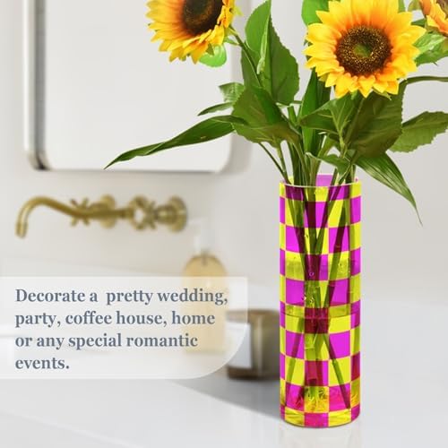 Buffalo Plaid Yellow Magenta Plastic Hurricane Candle Holder 118 x 39 Inch