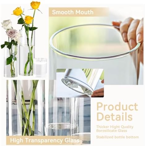 Clear Glass Cylinder Vases 4 6 8 10 Inch Set