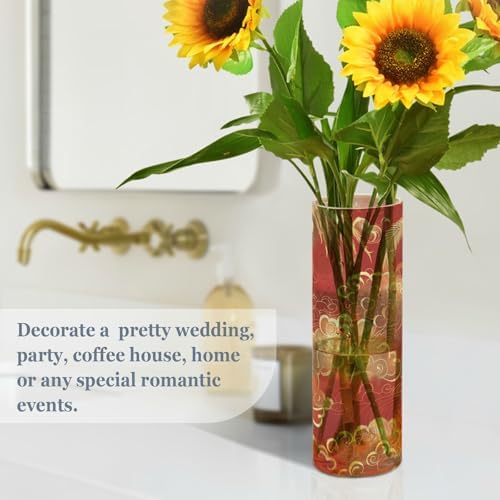 Chinese Phoenix Auspicious Clouds Red Gold Plastic Flower Vase 118x39 Inch