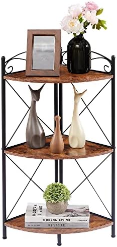 VECELO Corner Table with Storage Shelves for Compact Space