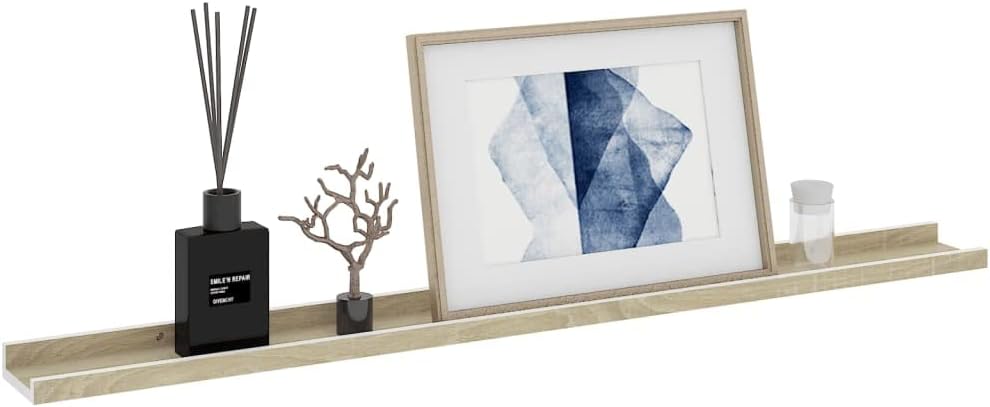 2 pcs Wall Shelves White and Sonoma Oak 394x35x12 for Bedroom Kitchen Decor