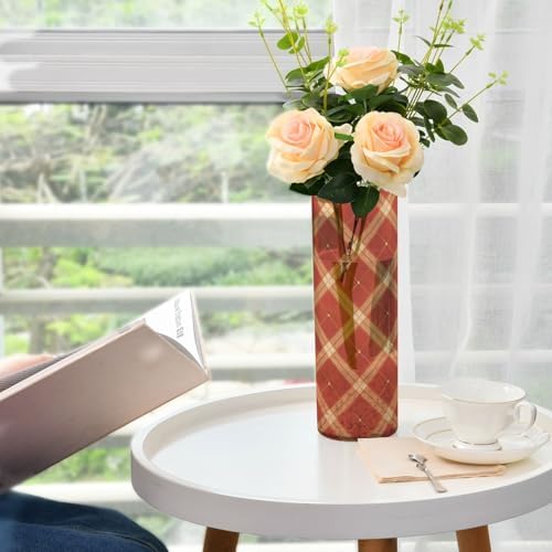 Chequer Pattern Red Gold Plastic Cylinder Vase 118x39 Inch
