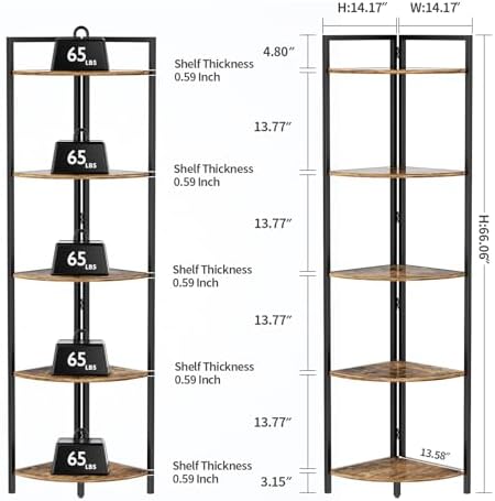 Rustic Brown Corner Shelf with LED Lighting
