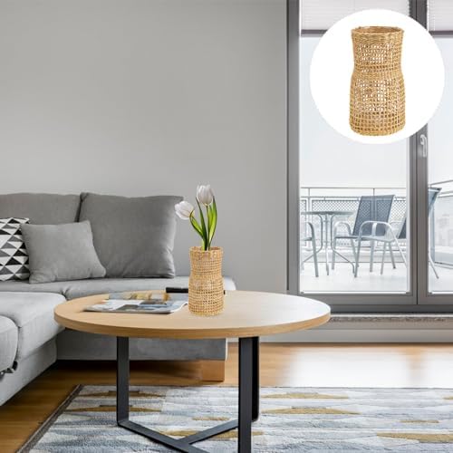 Rattan Woven Glass Flower Vase for Home Decor