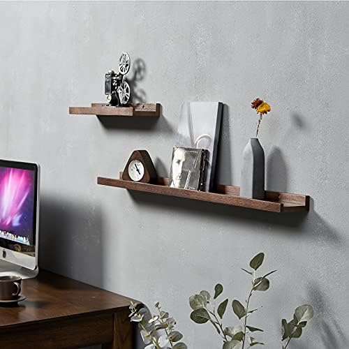 12 Inch Floating Shelves Set of 2 Rustic Walnut Wood Wall Shelves for Bedroom Living Room Kitchen