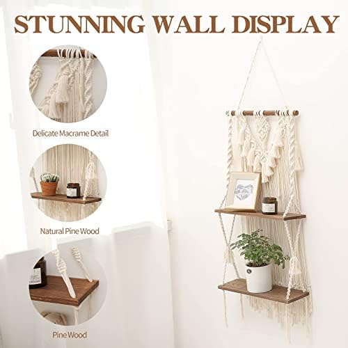 ANROYE 2 Tier Boho Wall Hanging Shelf