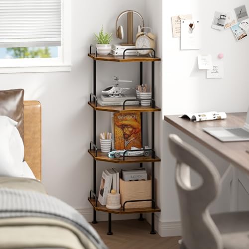 Corner Shelf Stand with Wheel 4-Tier Bookshelf Storage Display