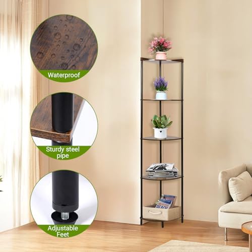 5 Layers Wooden Corner Shelf Floating Storage Bookshelf Wall Display Home Decor