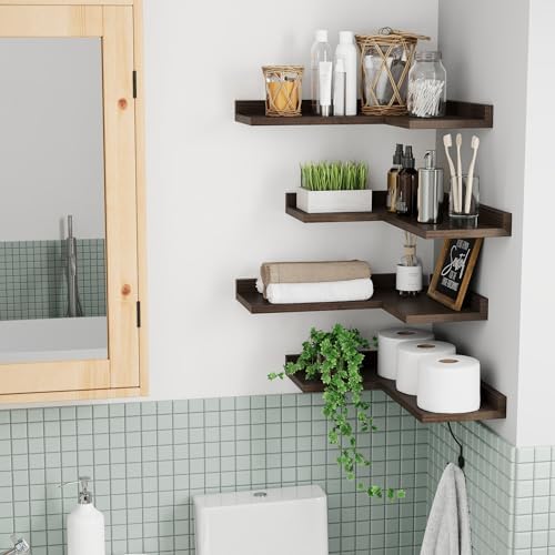 4 Tier Floating Corner Shelves Rustic Walnut