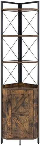 Finnhomy Corner Shelf with Cabinet 71 Inches Rustic Bookshelf