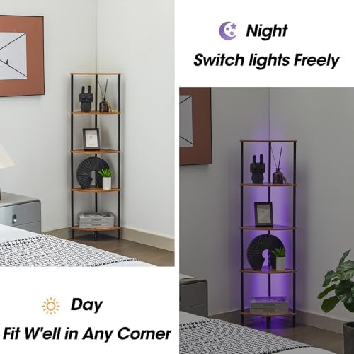 5-Tier Corner Bookshelf with LED Light Illumination