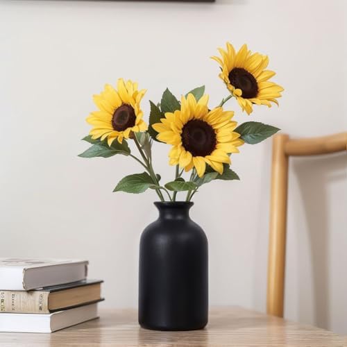 6 Pack Matte Black Ceramic Vases for Home Decor and Centerpieces