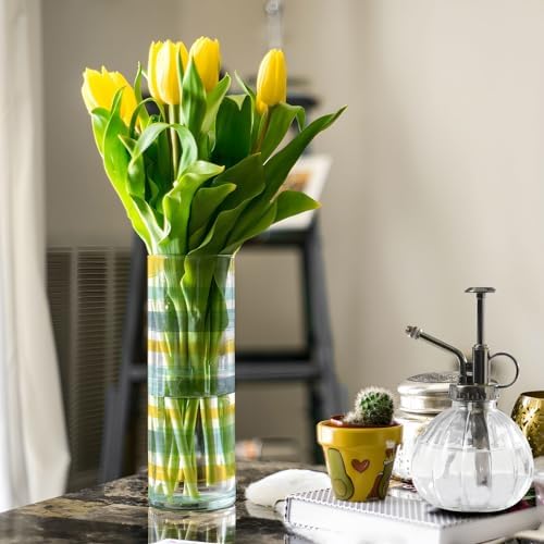 Gray Blue and Pale Yellow Stripe Plastic Flower Vase 118x39 Inch Decor