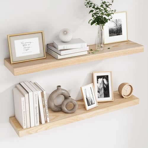 Fuqing Natural Wood Floating Shelves 36 Inch Set of 2