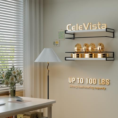 CeleVista 4 Pack Floating Shelves with Towel Bar 16 Inch
