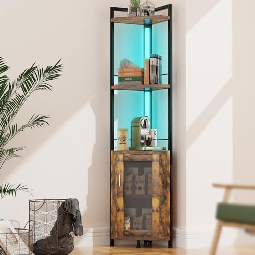 RGB Light Bar Iron Wood Corner Shelf Stand