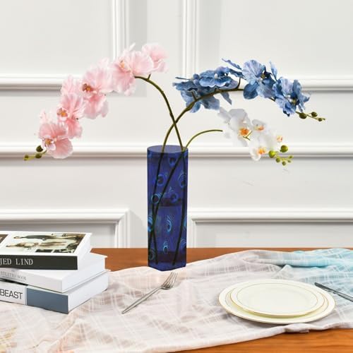 Blue Peacock Feathers Plastic Cylinder Vase 118 x 39 Inch