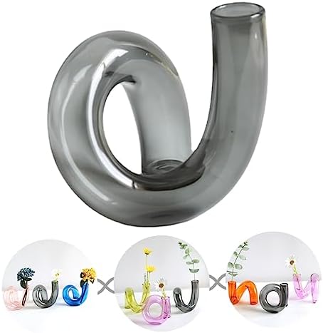 GLEAVI Irregular Glass Vase for Dried Flowers Creative Home Decor Grey