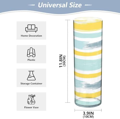 Gray Blue and Pale Yellow Stripe Plastic Flower Vase 118x39 Inch Decor
