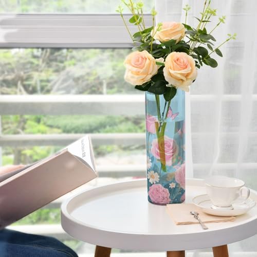 Pink Rose Flowers and Butterflies Hurricane Floating Candle Holder 118 x 39 Inch