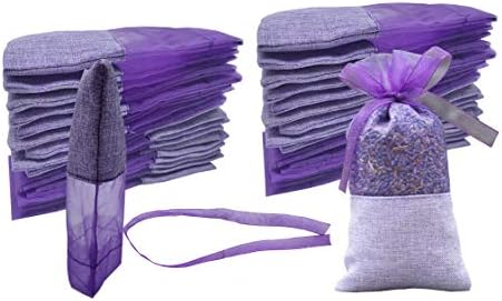 Sanrich 50PCS Lavender Sachet Bags Empty Purple Gauze Ribbons Cotton-Ramie Sacks