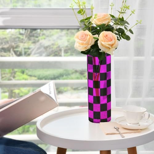 Buffalo Plaid Check Black Magenta Hurricane Candle Vase 118 x 39 Inch