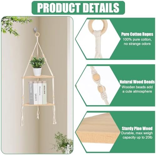 Corner Shelf White Wall Hanging 2 Tier Wood Floating Shelves