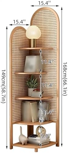 5 Tier Rattan Corner Shelf Multi Functional Bookshelf Triangular Living Room Decor