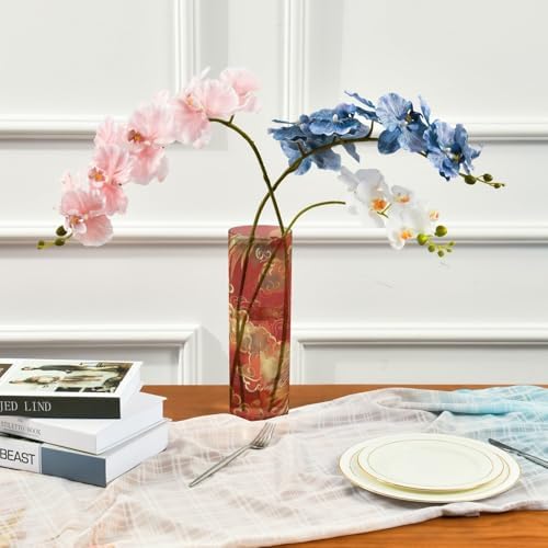 Chinese Phoenix Auspicious Clouds Red Gold Plastic Flower Vase 118x39 Inch