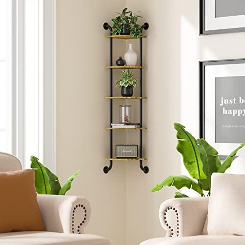 Tinpin Corner Shelf Wall Mount 5-Tier Rustic Brown