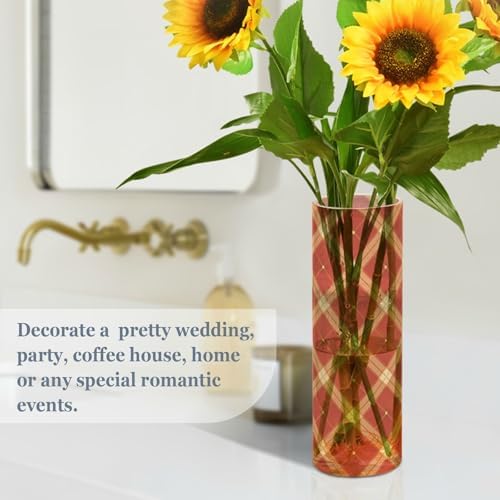 Chequer Pattern Red Gold Plastic Cylinder Vase 118x39 Inch