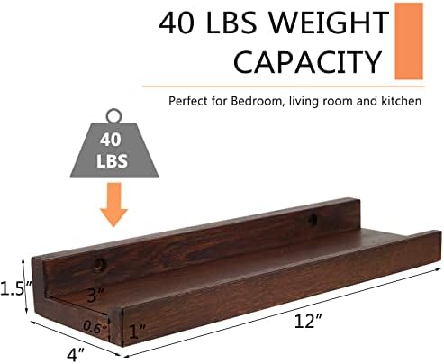 12 Inch Floating Shelves Set of 2 Rustic Walnut Wood Wall Shelves for Bedroom Living Room Kitchen