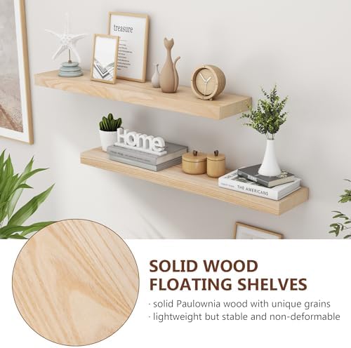 Fuqing Natural Wood Floating Shelves 36 Inch Set of 2