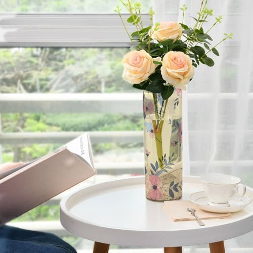 Light Pink Flower Retro Plastic Cylinder Vase for Decor