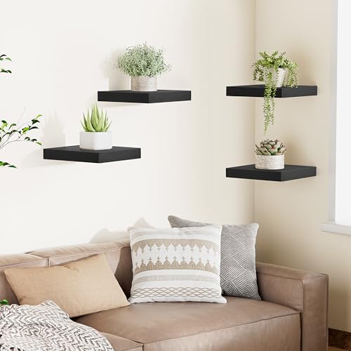 Olakee Corner Floating Shelf Set of 4 Black