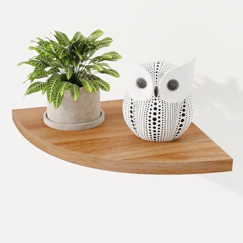 Fun Memories Corner Shelf Wall Mount Solid Oak Floating Shelves with Cable Hole 85in Rustic Design for Home Use