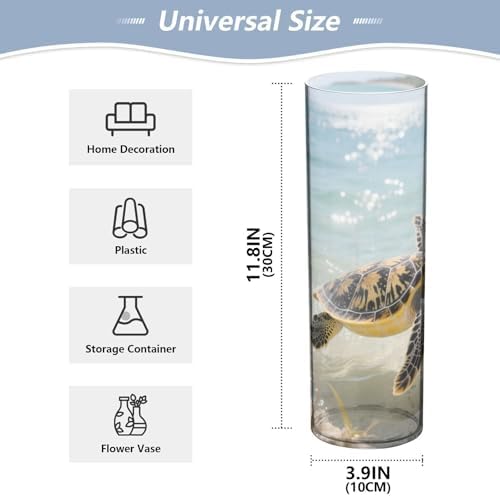 Swimming Sea Turtle Plastic Cylinder Vase 118 Inch Tall Clear