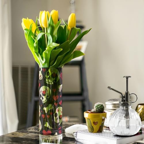 Skull Heart Flower Vase 118 x 39 Inch Decorative Cylinder for Home Kitchen Living Room